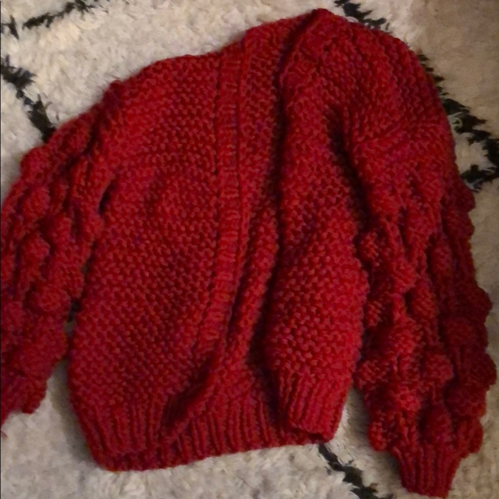 Red ball sleeved cardigan